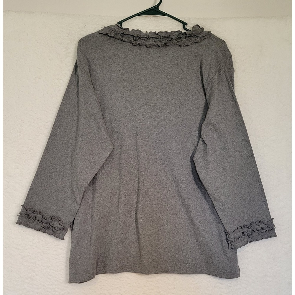 Quacker Factory Sweater Top Size Large (14-16) New NWT Gray Sequins Ruffles 0916 - Picture 2 of 5